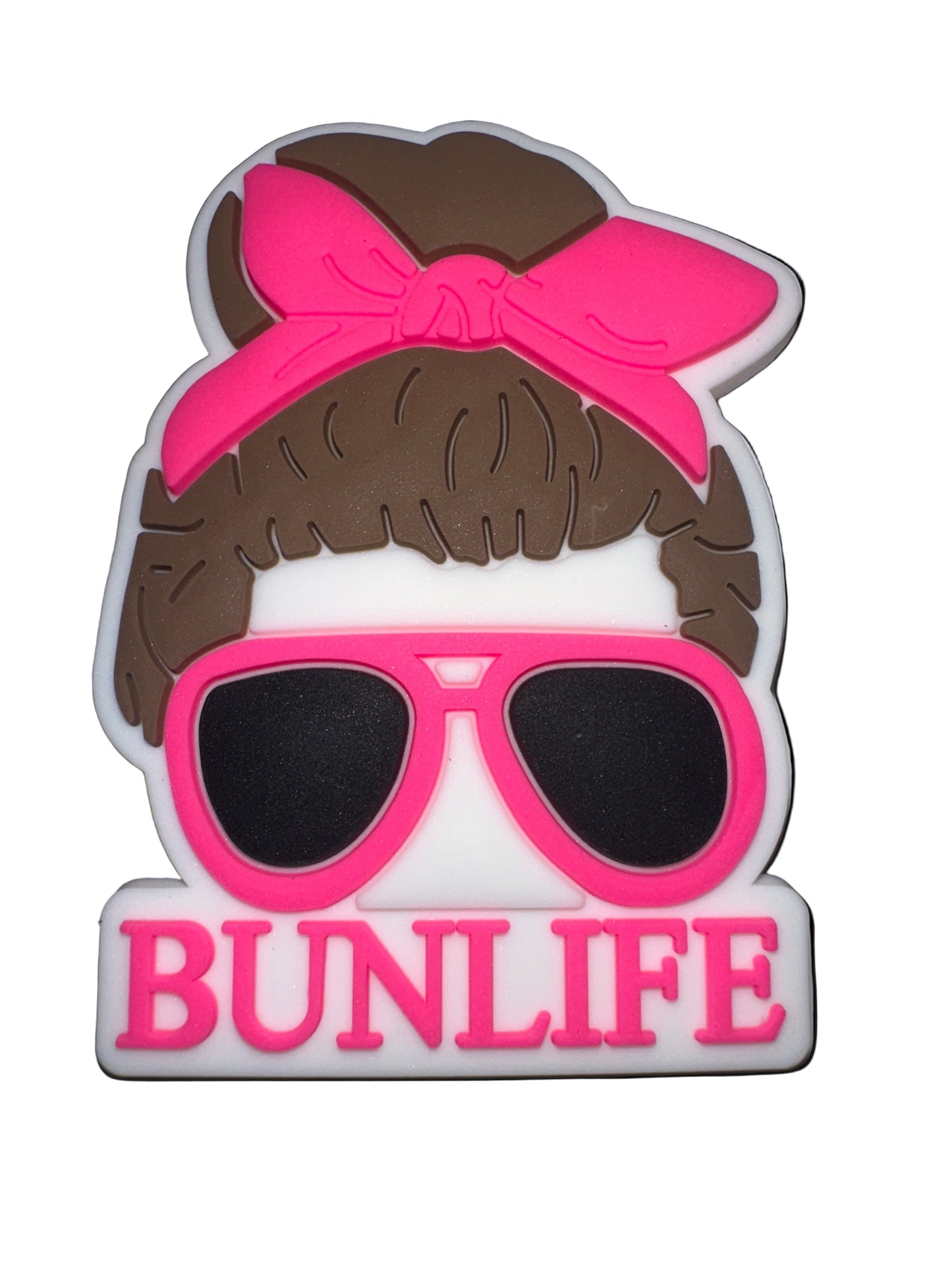 Tote charm with sunglasses and a bun design, featuring the text 'BUNLIFE'.